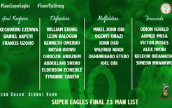 尼日利亚官方世界杯23人大名单：中超外援扛旗 五大联赛十人入选