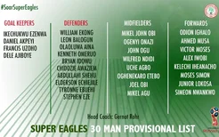 尼日利亚足协30人初选名单：伊哈洛、米克尔、伊沃比入选